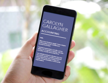 Layout image of Carolyn Gallagher website on a phone