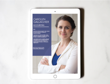 Layout image of Carolyn Gallagher website on a tablet