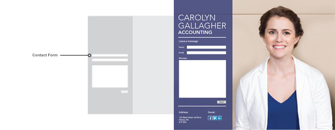 Third image of building on top of the wireframe for Carolyn Gallagher's website