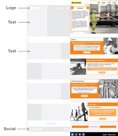 Third image of building on top of the wireframe for HB Construction's website