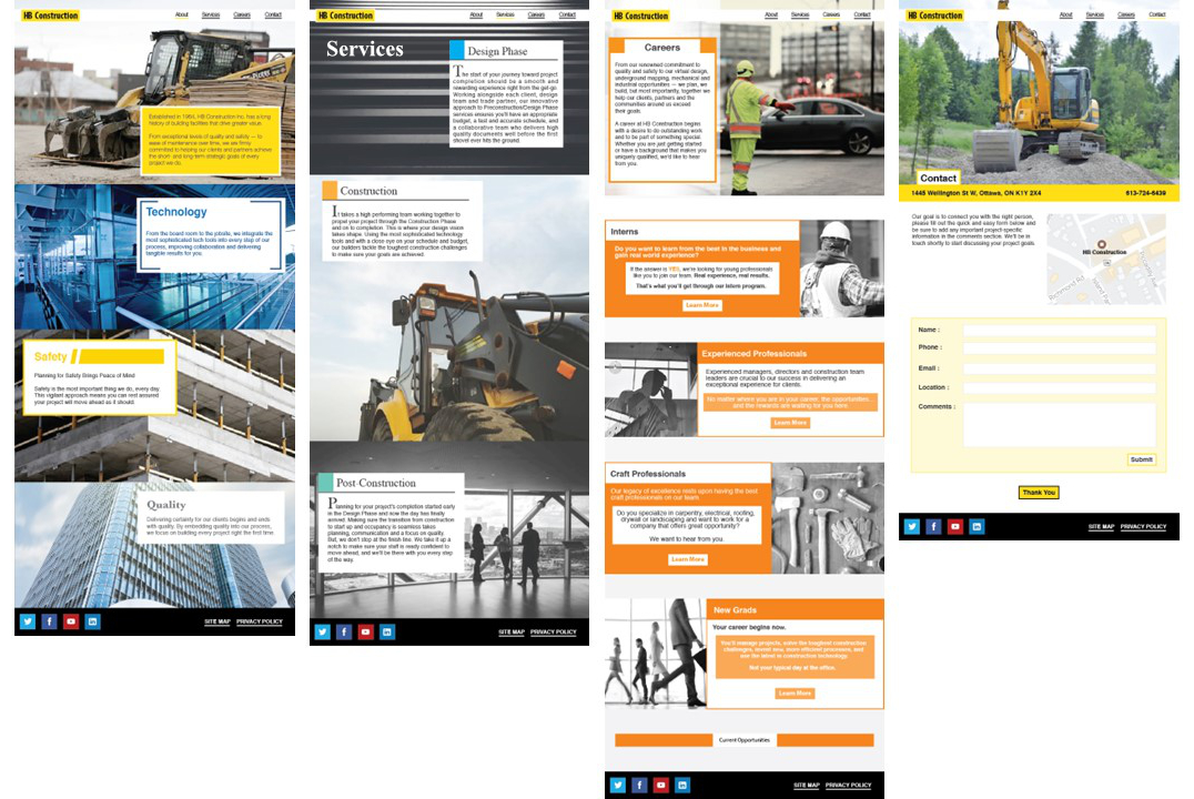 The complete website for HB Construction