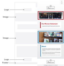 First image of building on top of the wireframe for Joe's Barbershop's website