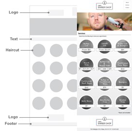 Second image of building on top of the wireframe for Joe's Barbershop's website