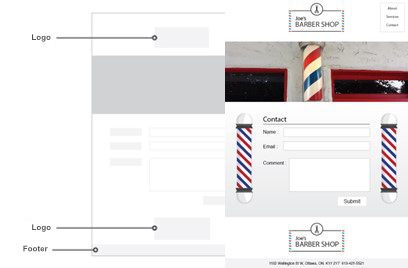 Third image of building on top of the wireframe for Joe's Barbershop's website