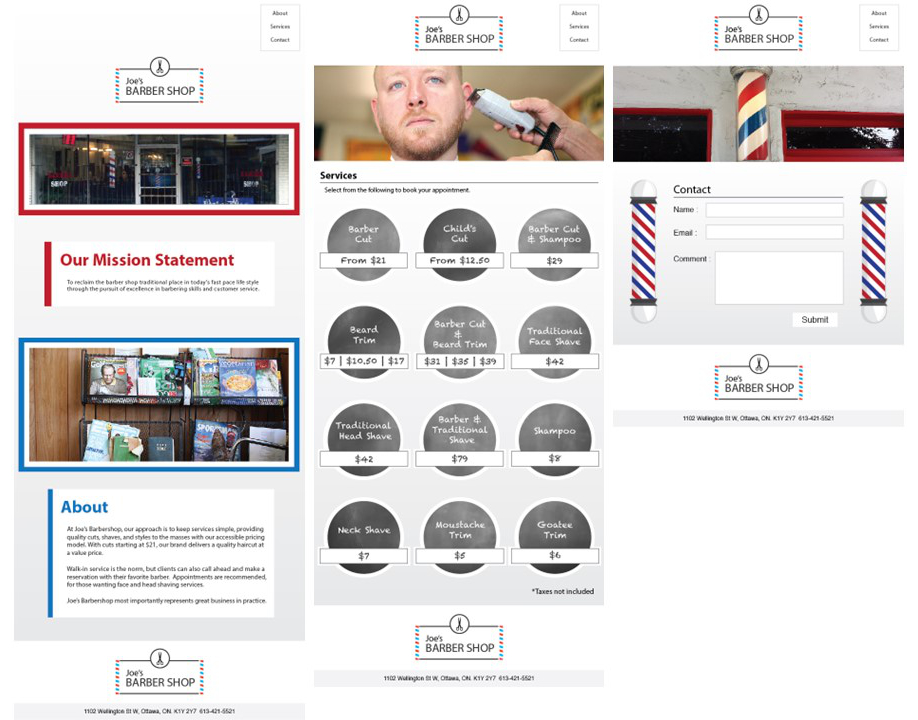 The complete website for Joe's Barbershop