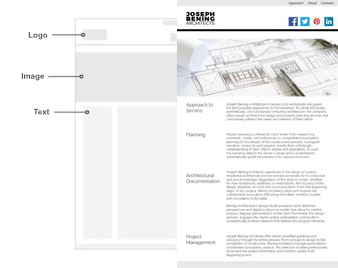 Second image of building on top of the wireframe for Joseph Bening's website