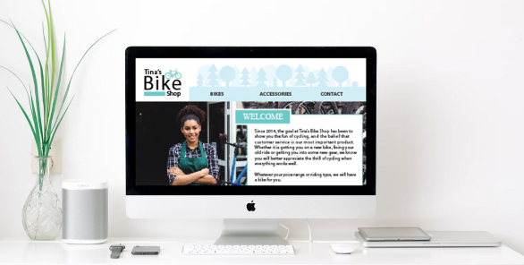 Layout image of Tina's Bike Shop website on a desktop