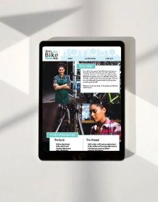 Layout image of Tina's Bike Shop website on a tablet