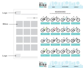 Second image of building on top of the wireframe for Tina's Bike Shop's website