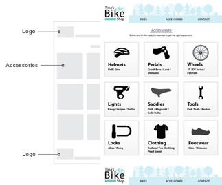 Third image of building on top of the wireframe for Tina's Bike Shop's website