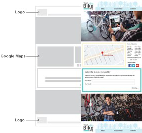 Forth image of building on top of the wireframe for Tina's Bike Shop's website